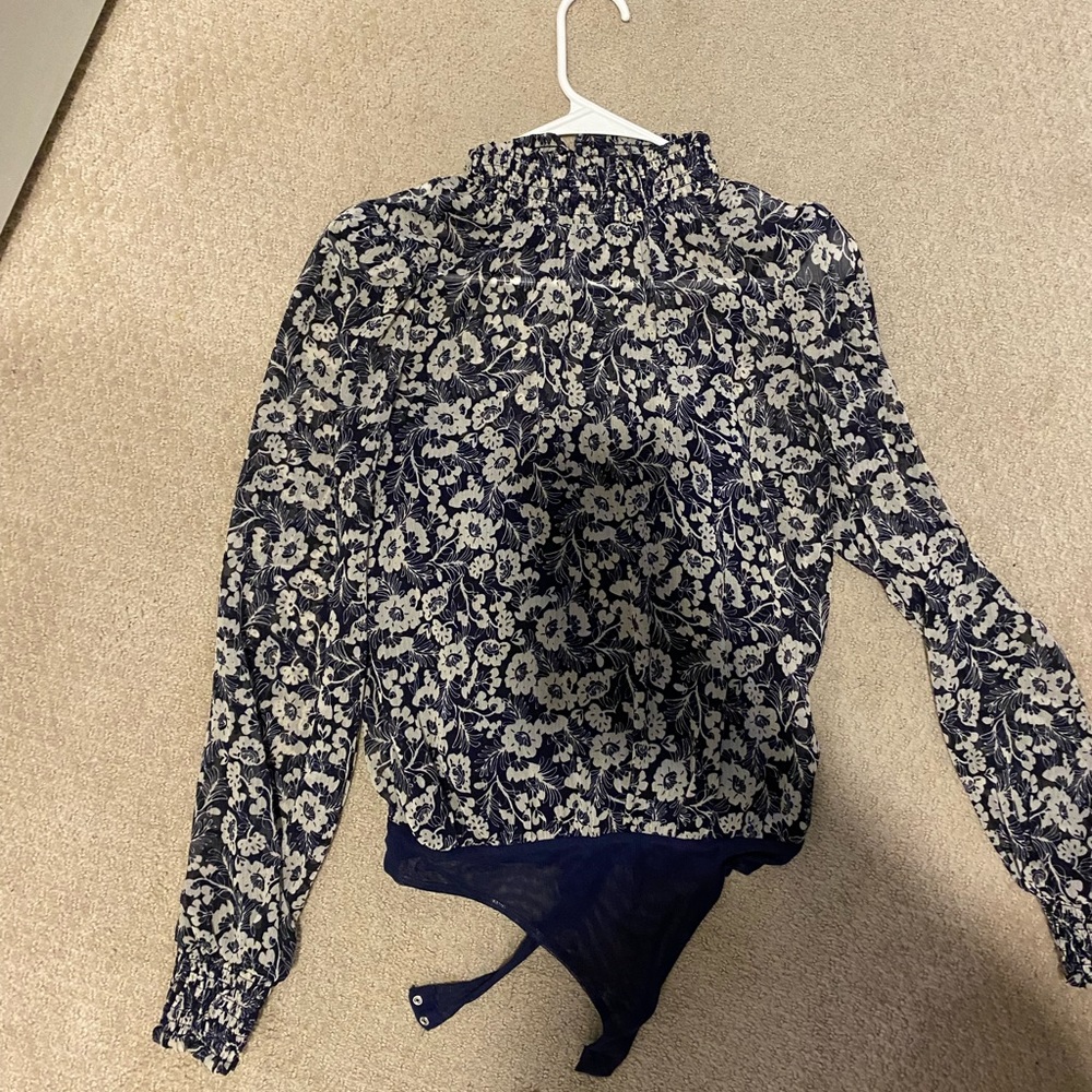 Socialite bodysuit blue flower blouse
